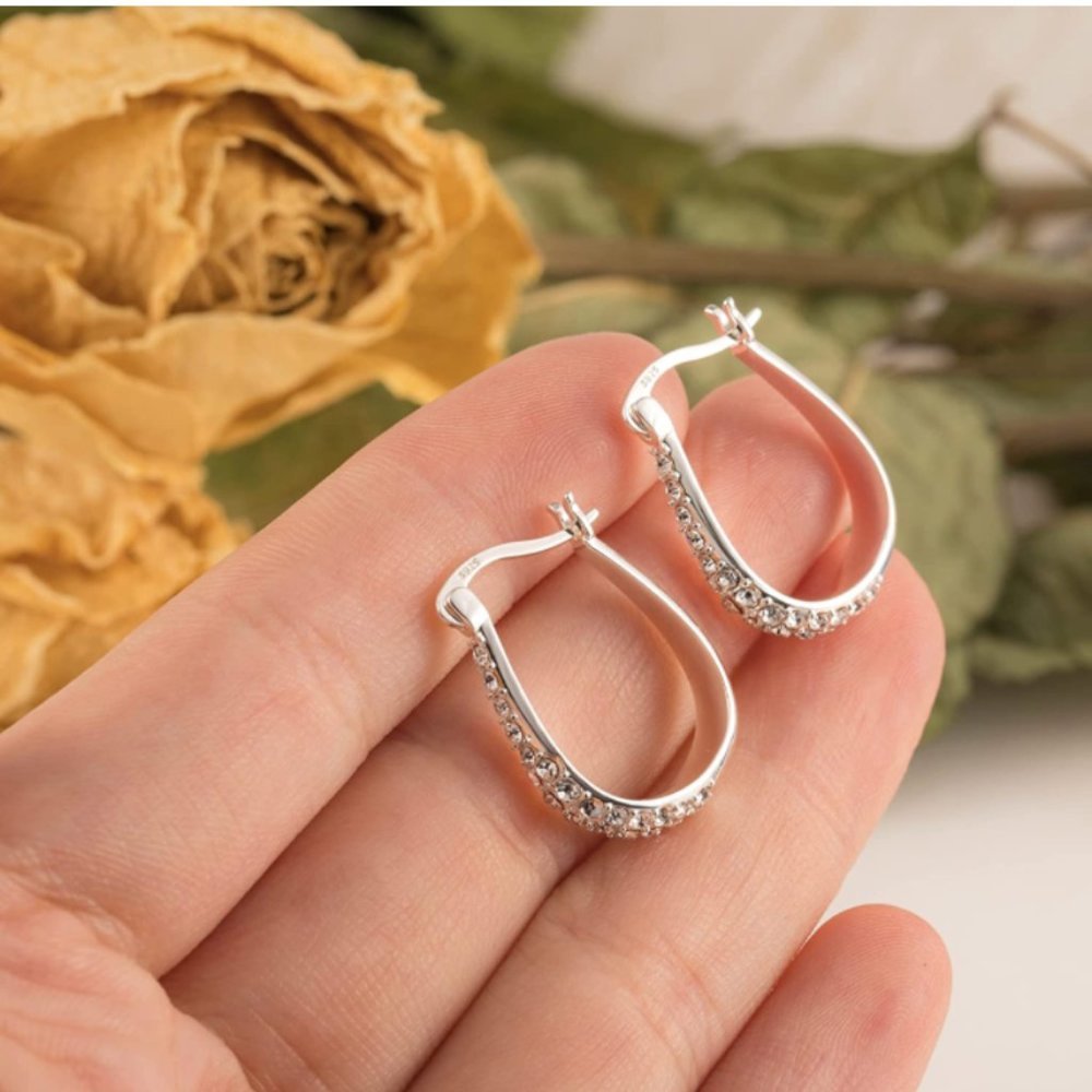 925 Silver Crystal Hoop Earrings